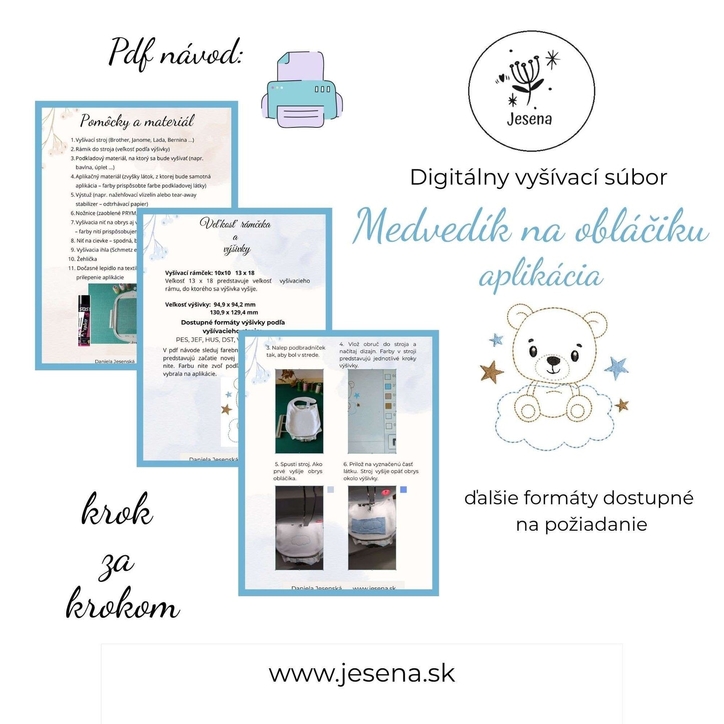 Výšivka Medvedík na obláčiku - 10x10 13x18 aplikácia