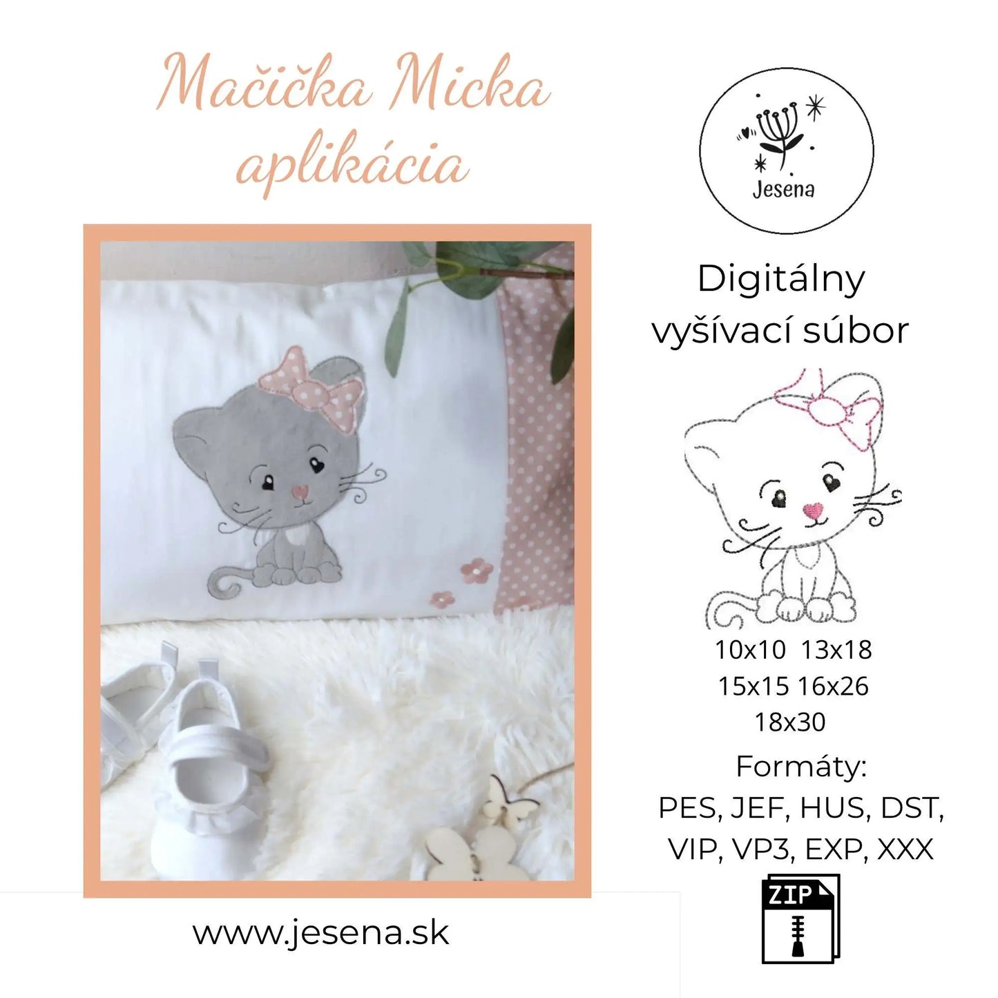 Výšivka mačička Micka