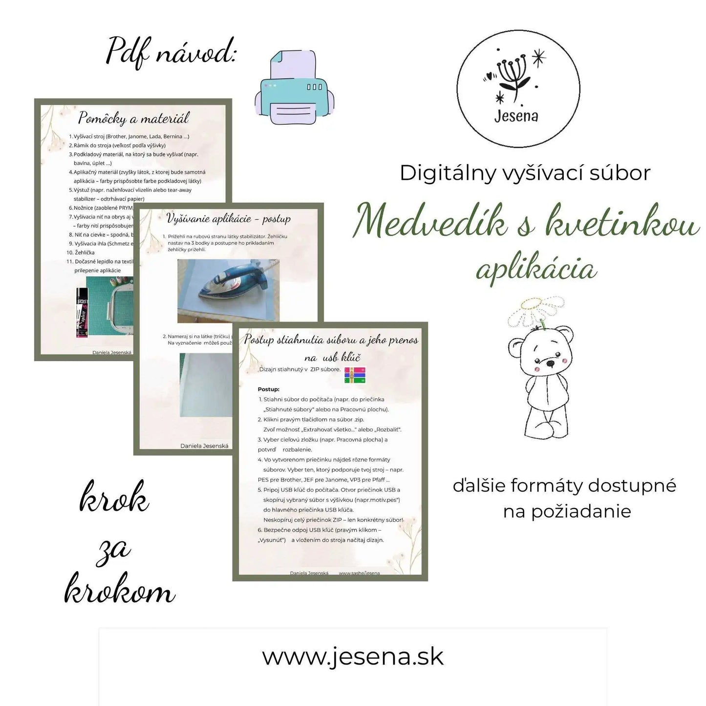 Návod výšivka medvedík s kvetinkou