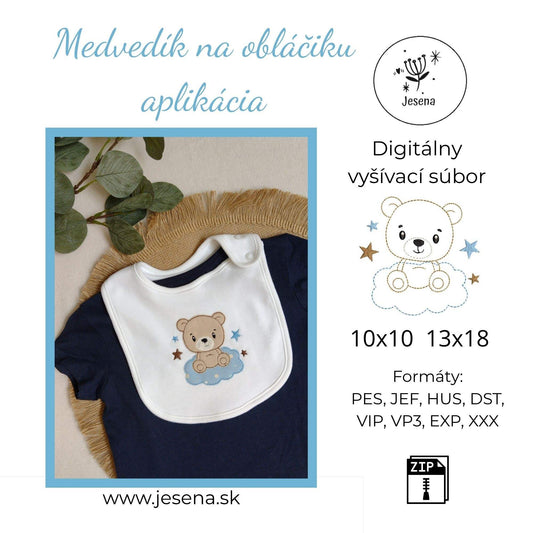 Výšivka Medvedík na obláčiku - 10x10 13x18 aplikácia