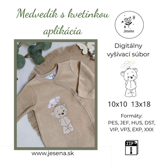 Výšivka Medvedík s kvetinkou  - 10x10 13x18 aplikácia