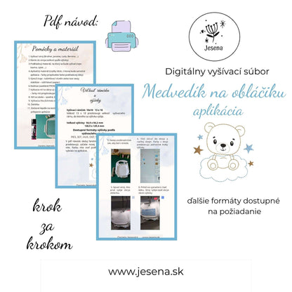 Výšivka Medvedík na obláčiku - 10x10 13x18 aplikácia