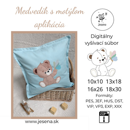 Výšivka medvedík s motýľom 4 veľkosti a 8 formátov