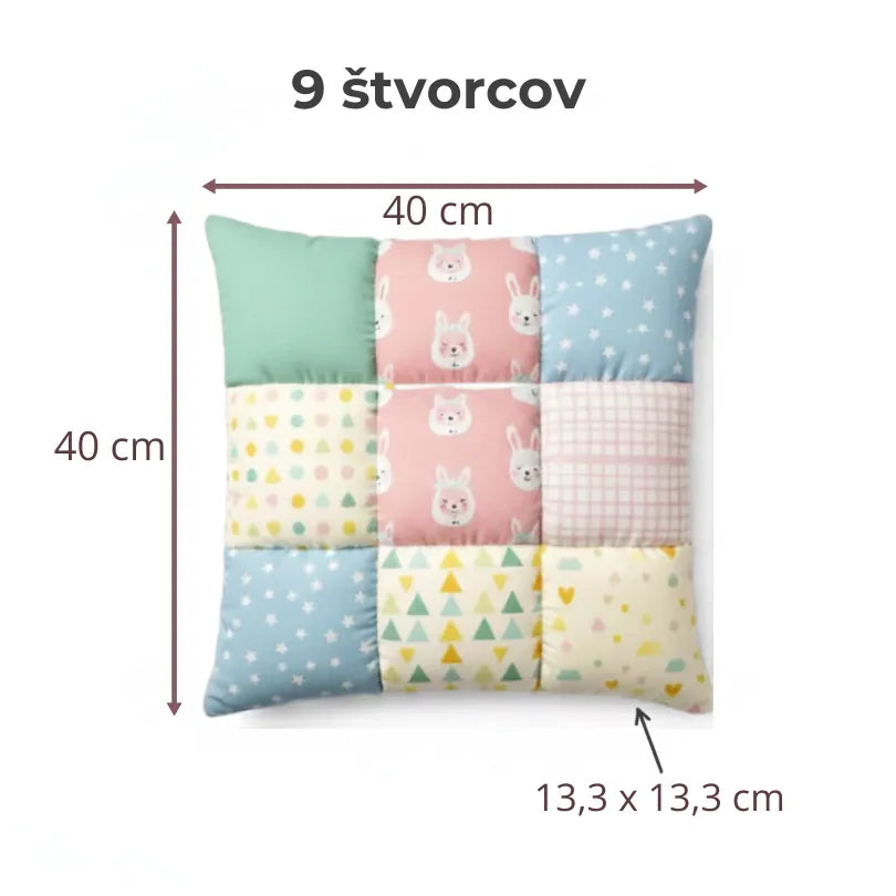 detsky vankúš patchwork 9 štvorcov vzor