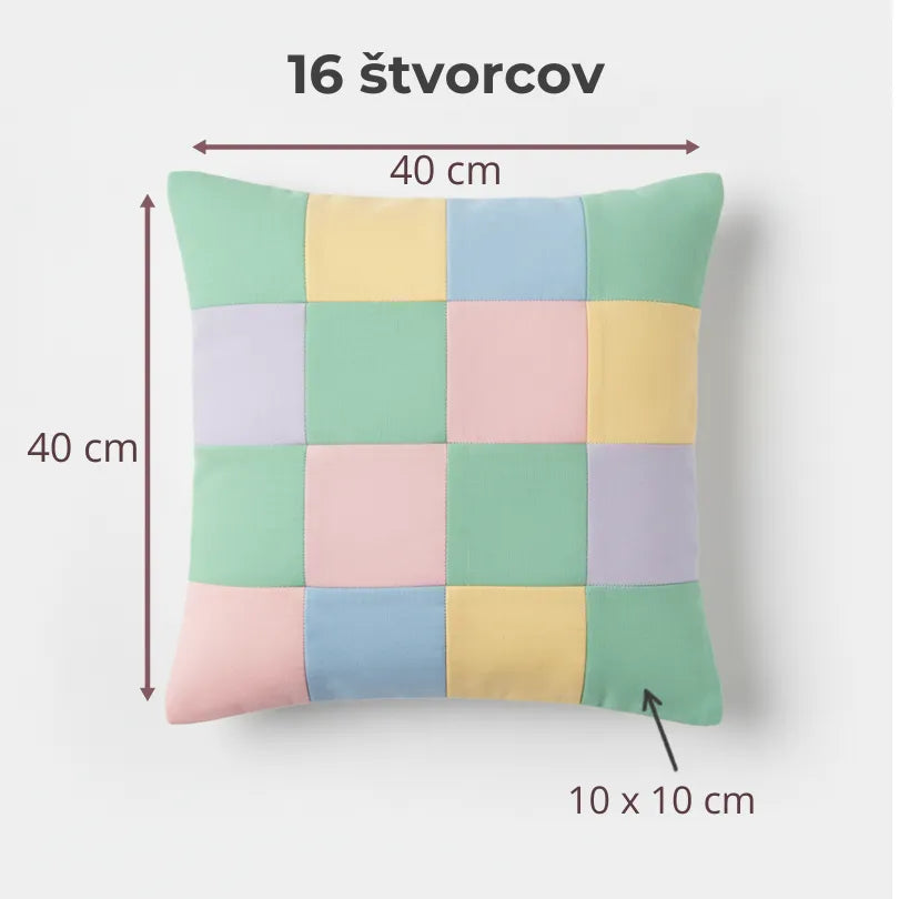 detský patchwork vankúš zo 16 dielov vzor