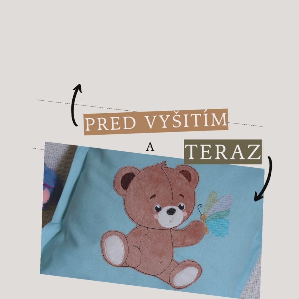 ukážka výšivky medvedíka v stroji