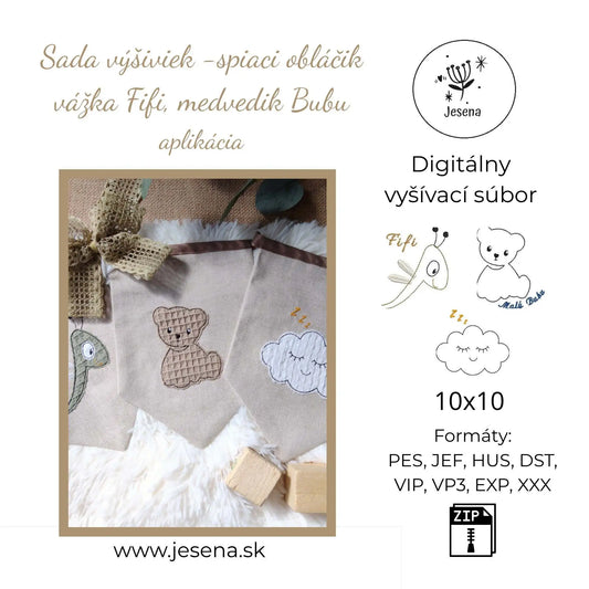 Sada výšiviek vážka Fifi, medvedík Bubu a spiaci obláčik 10x10