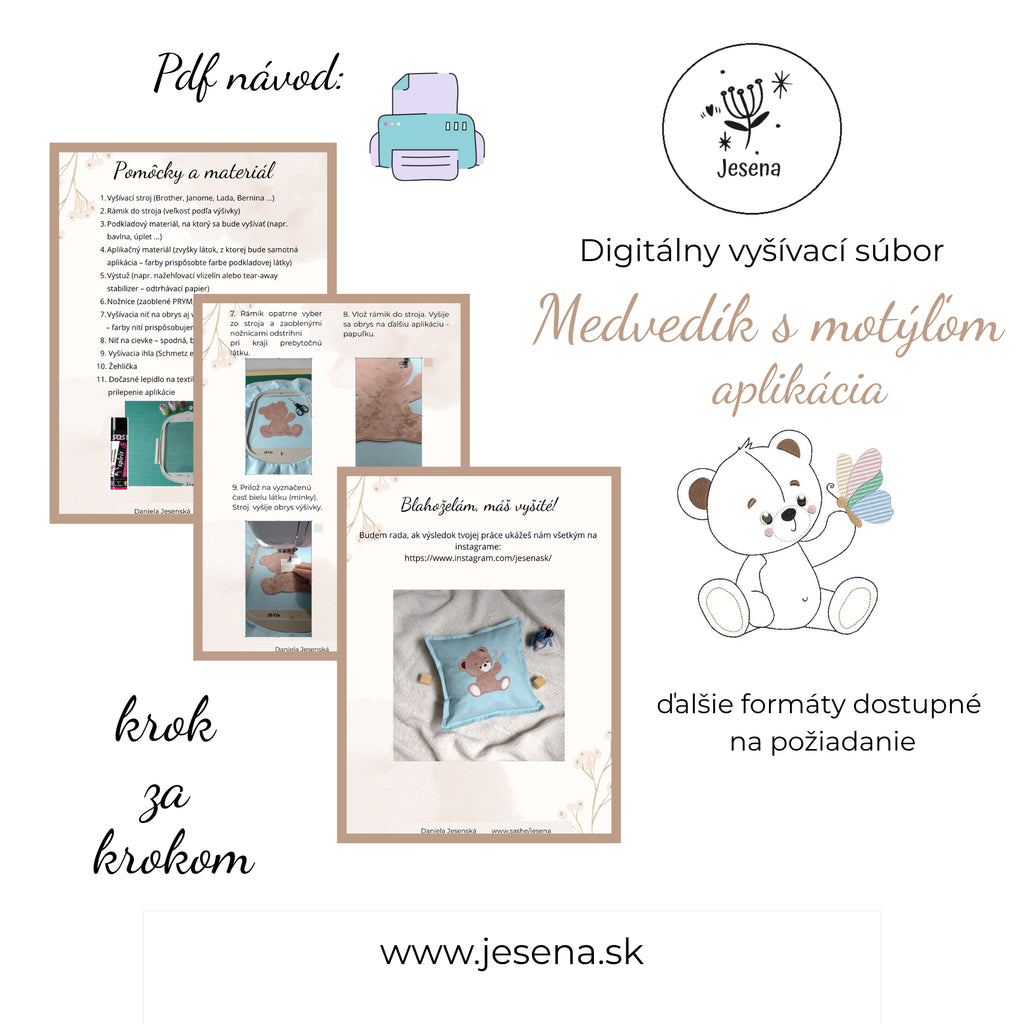 Ukážka návodu na výšivku medvedik s motýľom