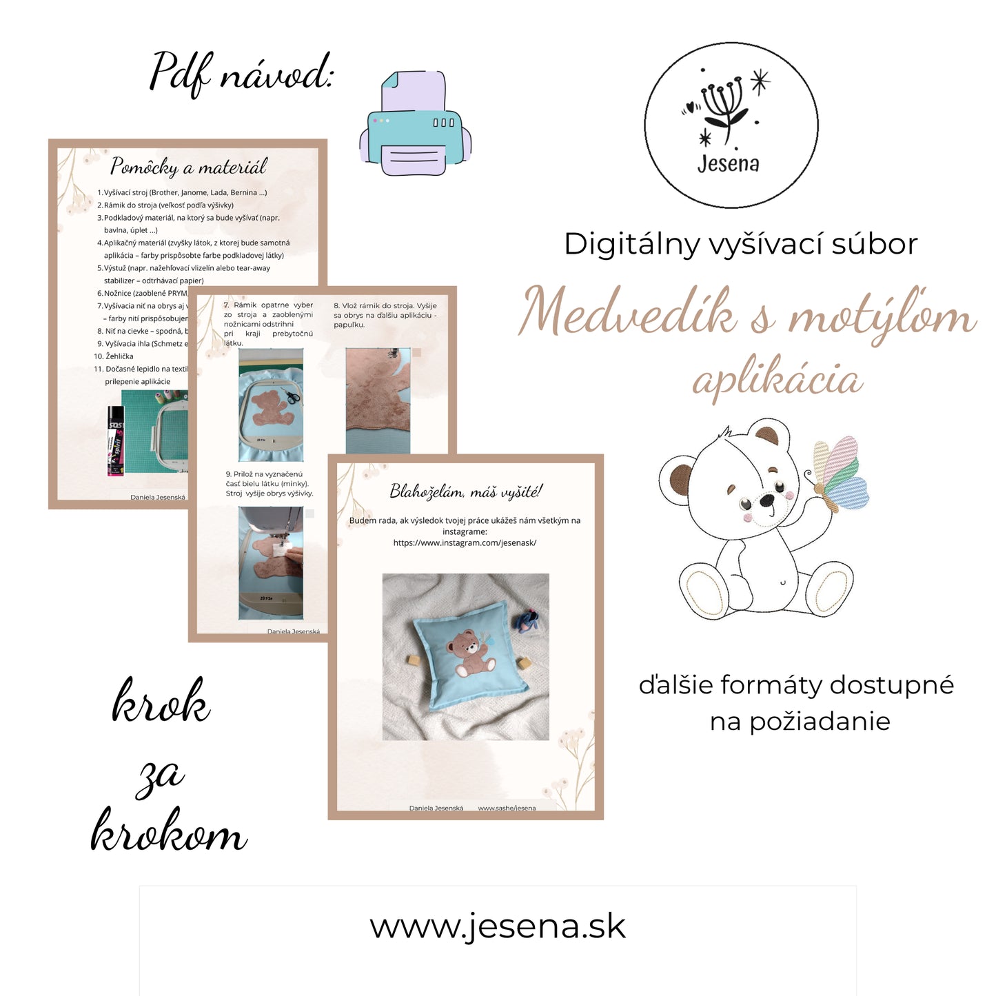 Ukážka návodu na výšivku medvedik s motýľom