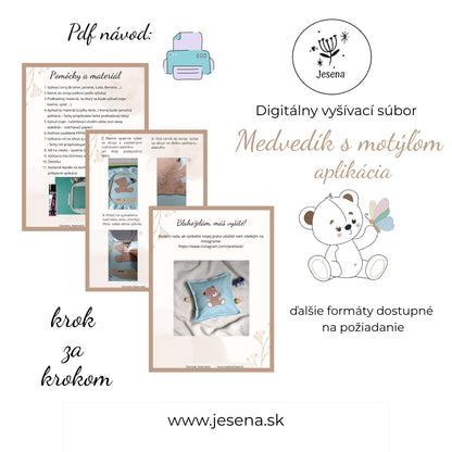 Ukážka návodu na výšivku medvedik s motýľom